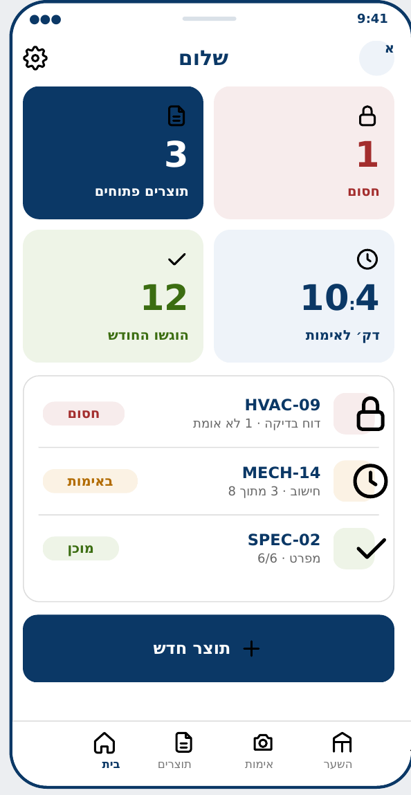 מסך הבית — רשימת התוצרים